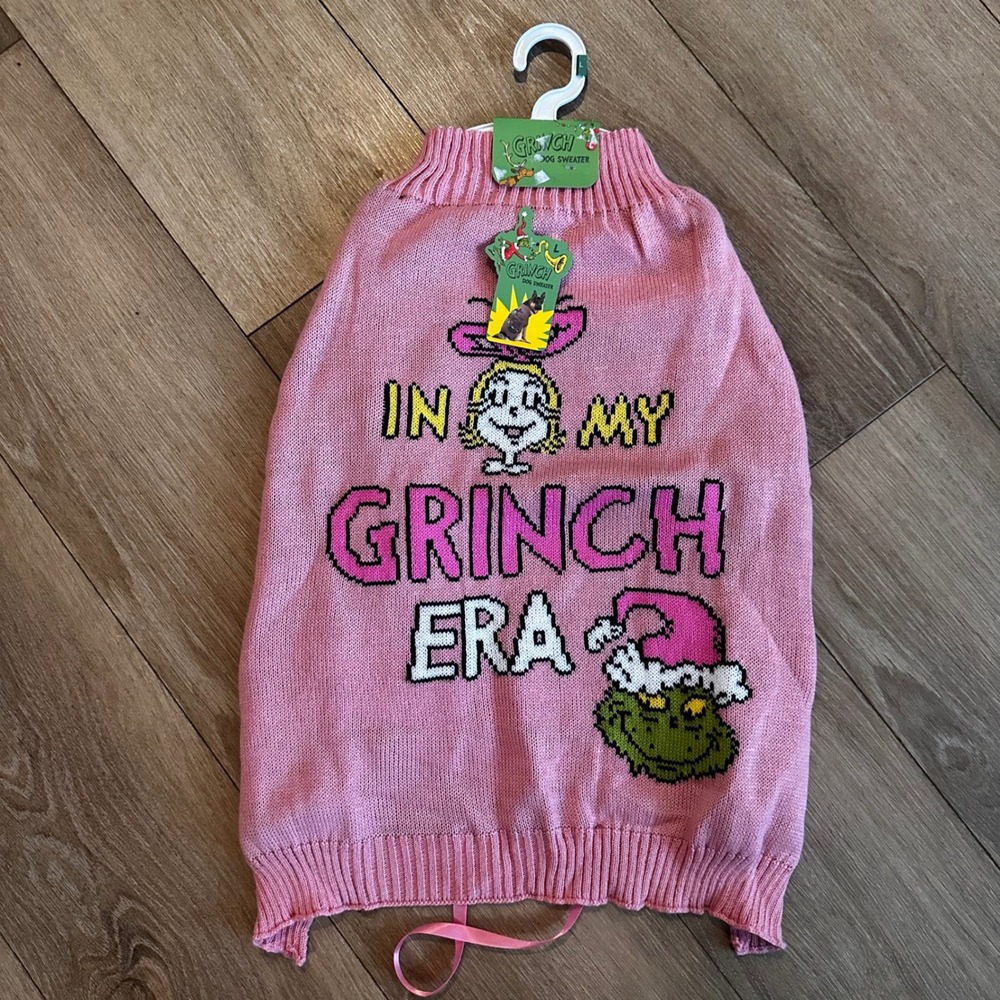 Dr Seuss The Grinch In My Grinch Era Pink Dog Sweater Large Holiday Pet Clothes